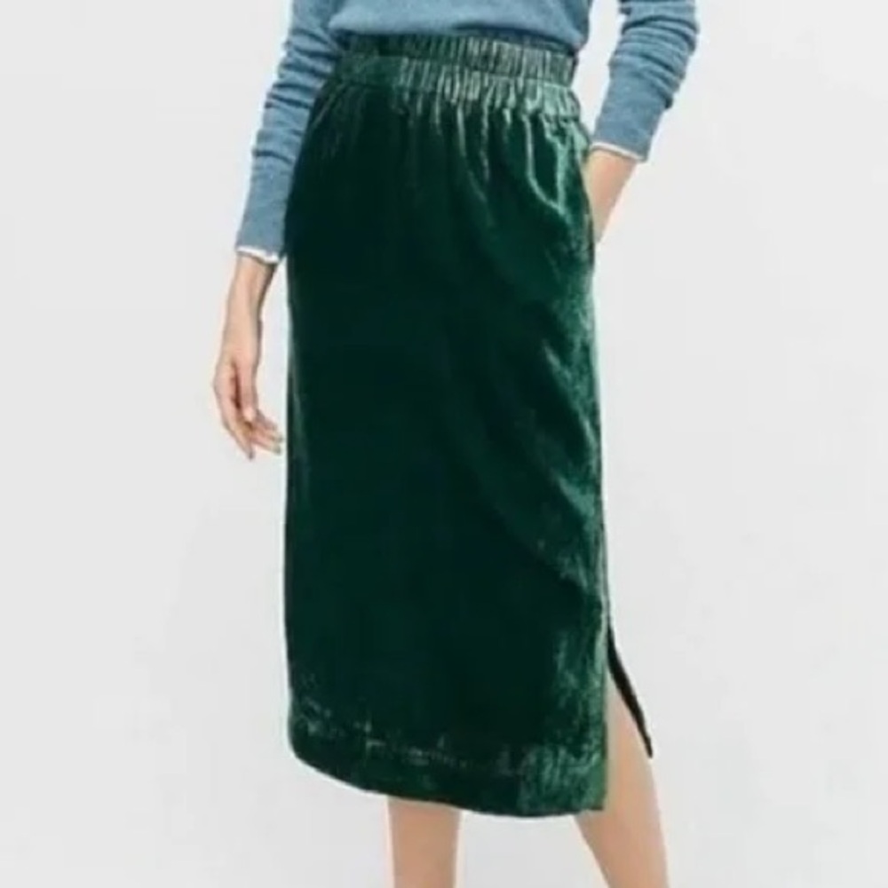 XS J.Crew Women's Velvet Emerald Green Skirt - Picture 3 of 3
